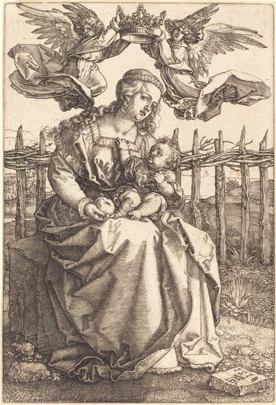 Dziewica z Dzieciątkiem ukoronowana przez dwa anioły autorstwa Albrecht Dürer