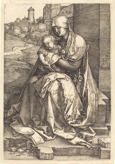 Dziewica z Dzieciątkiem siedzącym pod ścianą autorstwa Albrecht Dürer