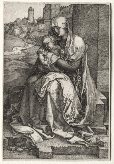 Dziewica z Dzieciątkiem siedzącym pod ścianą autorstwa Albrecht Dürer