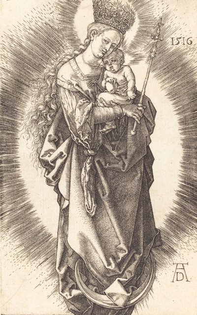 Dziewica z Dzieciątkiem na półksiężycu z berłem i gwiaździstą koroną, 1516. autorstwa Albrecht Dürer