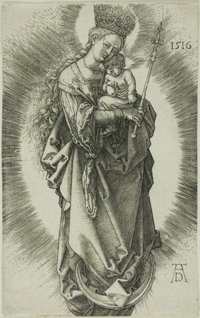 Dziewica na półksiężycu z koroną z gwiazd i berłem autorstwa Albrecht Dürer