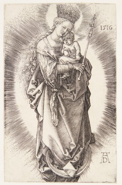 Dziewica na półksiężycu z koroną z gwiazd i berłem autorstwa Albrecht Dürer