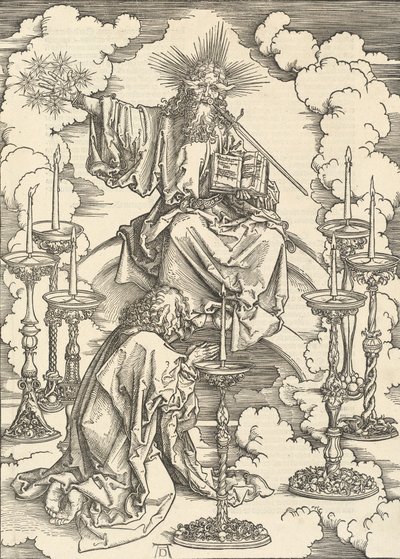 Wizja siedmiu świeczników, 1498. autorstwa Albrecht Dürer