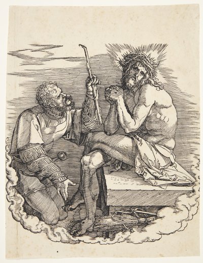 Mąż boleści wyśmiewany przez żołnierza autorstwa Albrecht Dürer