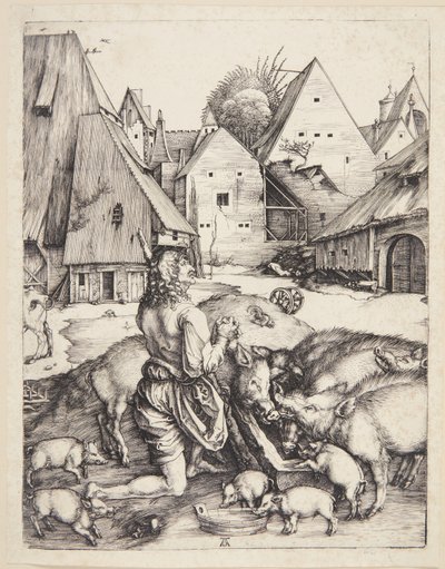 Syn marnotrawny pośród świń autorstwa Albrecht Dürer
