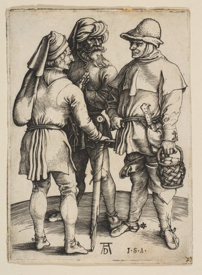 Trzej chłopi w rozmowie, ca. 1497. autorstwa Albrecht Dürer