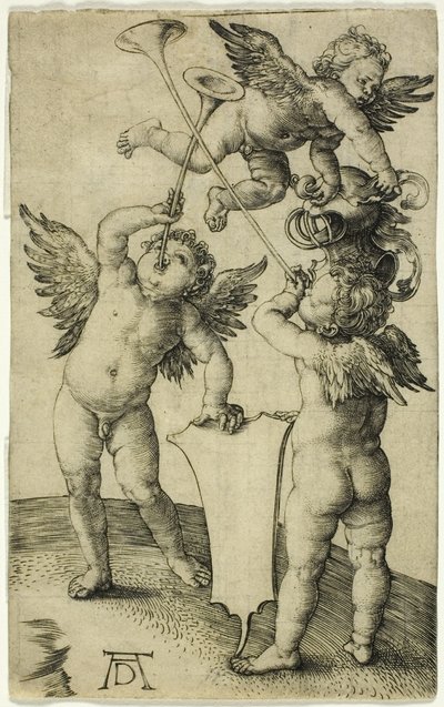 Trzy Putti z tarczą i hełmem autorstwa Albrecht Dürer