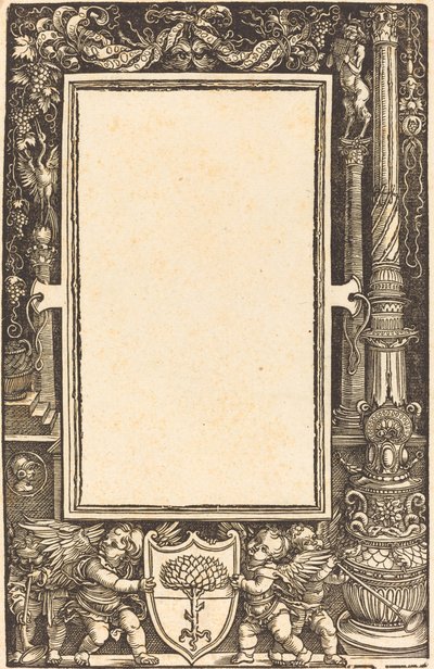 Granica tytułowa z Putti trzymającym broń Pirckheimer, prawdopodobnie 1513. autorstwa Albrecht Dürer