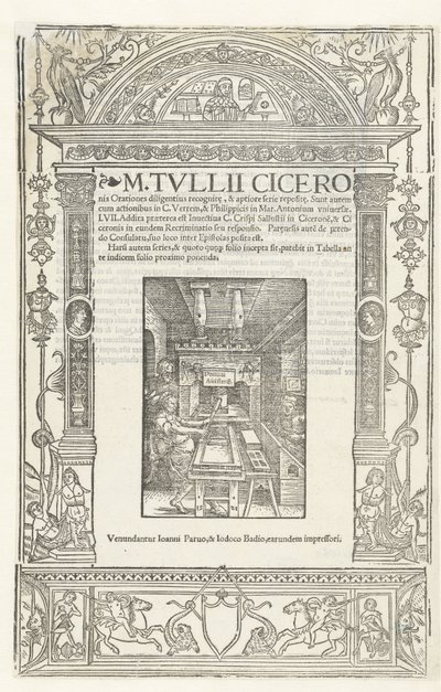 Strona tytułowa Oracji Cycerona ze znakiem drukarskim Jodocusa Badiusa, 1520. autorstwa Albrecht Dürer