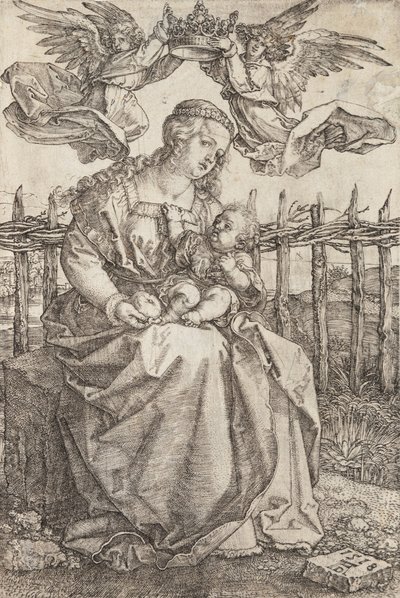 Dziewica Maryja ukoronowana przez dwa anioły, 1518 autorstwa Albrecht Dürer