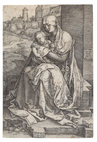 Dziewica z Dzieciątkiem siedzący przy ścianie, 1514. autorstwa Albrecht Dürer