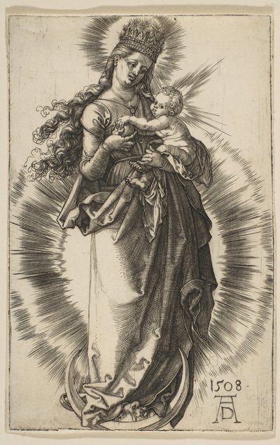 Dziewica na półksiężycu z gwiaździstą koroną, 1508. autorstwa Albrecht Dürer
