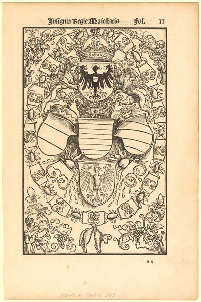 Herb Maksymiliana I jako króla rzymskiego [recto]; herb Floriana Waldaufa (Waldauffa) z Waldensteinu [verso] autorstwa Albrecht Dürer