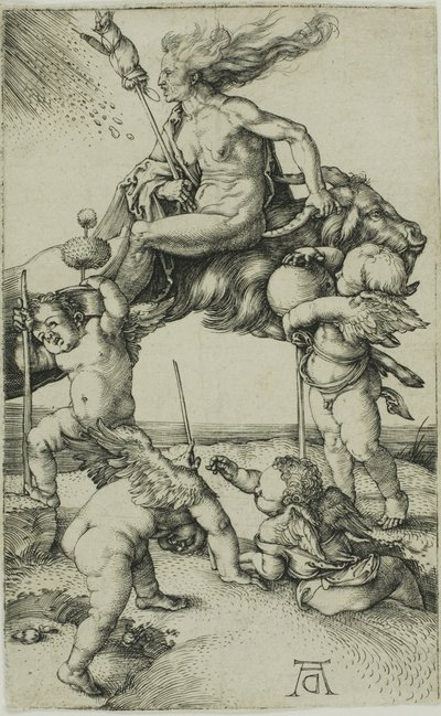 Wiedźma jadąca tyłem na kozie autorstwa Albrecht Dürer
