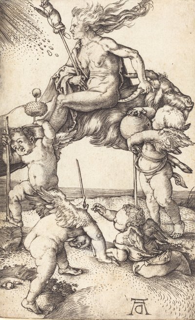 Czarownica jadąca na kozie, c. 15001501. autorstwa Albrecht Dürer