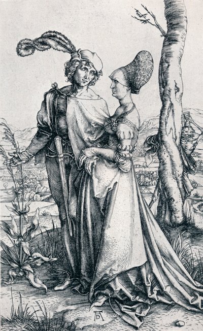 Młoda para zagrożona śmiercią” lub „Promenada, 1495, 1906” autorstwa Albrecht Dürer
