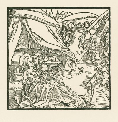 Rycerz armii izraelskiej zabija innego rycerza, którego znajduje z pogańską kochanką autorstwa Albrecht Dürer or Duerer