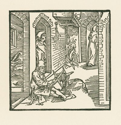 Producent lin widzi mnicha opuszczającego komnatę swojej niewiernej żony autorstwa Albrecht Dürer or Duerer