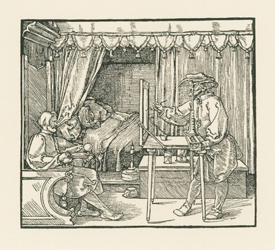 Artysta rysujący siedzącego mężczyznę na płaszczyźnie szkła przez wziernik autorstwa Albrecht Dürer or Duerer