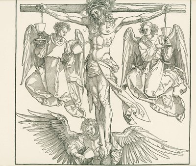 Chrystus na krzyżu z trzema aniołami, ok. 1513 (drzeworyt) autorstwa Albrecht Dürer or Duerer