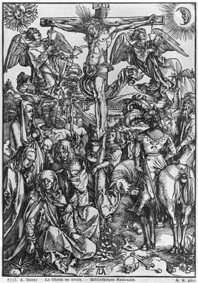Chrystus na krzyżu (drzewryt) (zdjęcie czarno-białe) autorstwa Albrecht Dürer