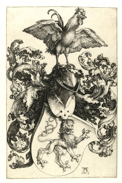 Herb z lwem i kogutem. 1502-03 autorstwa Albrecht Dürer