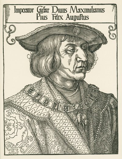 Cesarz Maksymilian I, ok. 1519 r. (drzeworyt) autorstwa Albrecht Dürer or Duerer
