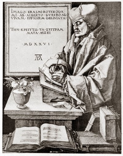 Erazma do jego pisarstwa - rycina Albrechta Durera reprodukowana na początku XX wieku. autorstwa Albrecht Dürer