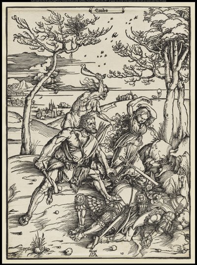 Herkules zwyciężający Kakusa, ok. 1496 (drzeworyt) autorstwa Albrecht Dürer or Duerer