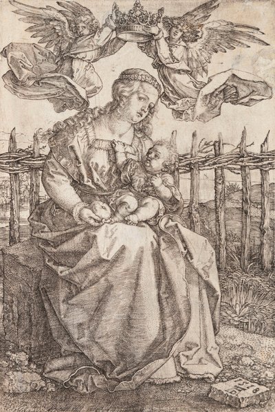 Matka Boska ukoronowana przez dwa anioły - miedzioryt Albrechta Durera (1471-1528) autorstwa Albrecht Dürer