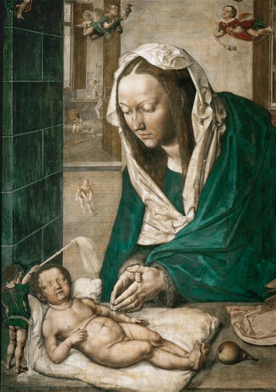 Madonna z Dzieciątkiem, centralny panel ołtarza drezdeńskiego, ok. 1496 (tempera na płótnie) autorstwa Albrecht Dürer or Duerer