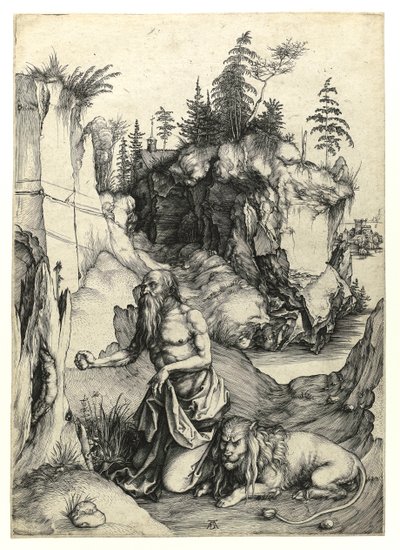 Święty Hieronim pokutnik, c.1497 (rycina Burina) autorstwa Albrecht Dürer