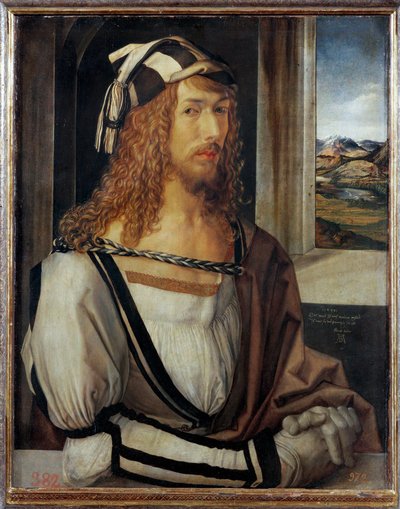 Autoportret z napisem "1498" (olej na drewnie) autorstwa Albrecht Dürer or Duerer