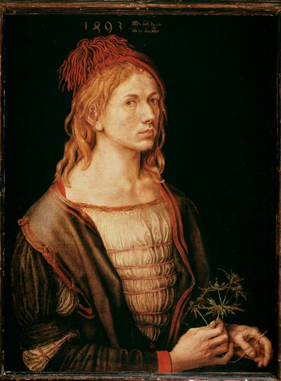 Autoportret z osetem (malarstwo, klej pergaminowy na płótnie) autorstwa Albrecht Dürer