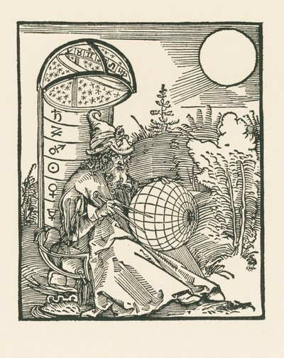 Siedzący astronom trzymający globus autorstwa Albrecht Dürer or Duerer