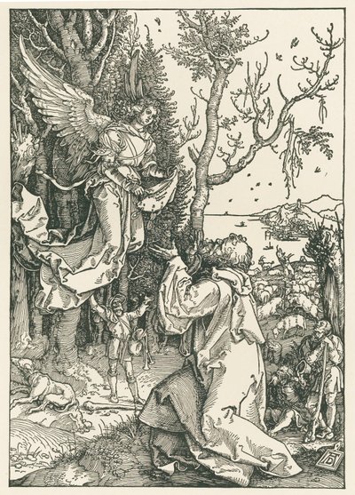 Anioł przynoszący wiadomość Joachimowi, ok. 1504 r. (drzeworyt) autorstwa Albrecht Dürer or Duerer