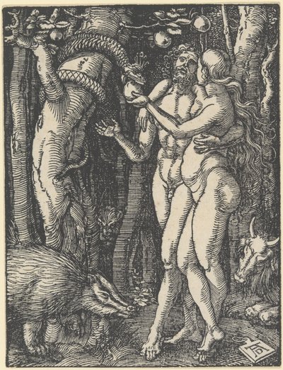 Upadek człowieka, z „Małej pasji”, ok. 1510 r. (Drzeworyt) autorstwa Albrecht Dürer