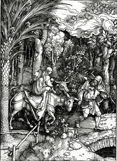 Ucieczka do Egiptu, z cyklu „Życie Dziewicy”, wydana w 1511 r. (drzewryt) autorstwa Albrecht Dürer