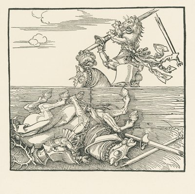 Turniej zagraniczny. Maksymilian podniósł swojego przeciwnika Jacopa de Heri z siodła, ok. 1517-18 (drzeworyt) autorstwa Albrecht Dürer or Duerer