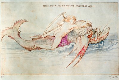 Grecki poeta Arion ujeżdżający delfina, ok. 1515 (akwarela na papierze) autorstwa Albrecht Dürer or Duerer