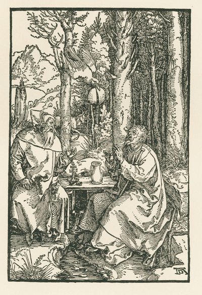 Pustelnicy, święty Antoni Wielki i święty Paweł, ok. 1503-04 (drzeworyt) autorstwa Albrecht Dürer or Duerer