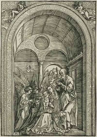 Święta Rodzina z dwoma aniołami w sali ze sklepieniem autorstwa Albrecht Dürer or Duerer