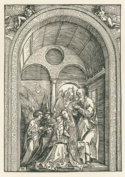 Święta Rodzina z dwoma aniołami w portyku, ok. 1503-04 (drzeworyt) autorstwa Albrecht Dürer or Duerer
