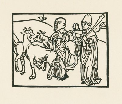 Kapłan w swoich szatach wypędzający bydło, a przed nim idzie służąca, ok. 1489-90 (drzeworyt) autorstwa Albrecht Dürer or Duerer