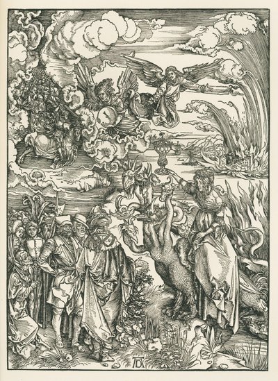 Nierządnica z Babilonu. Objawienie Świętego Jana, ok. 1496-97 (drzeworyt) autorstwa Albrecht Dürer or Duerer