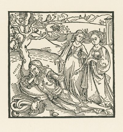 Do pogrążonego w medytacji rycerza dołączają jego dwie córki autorstwa Albrecht Dürer or Duerer
