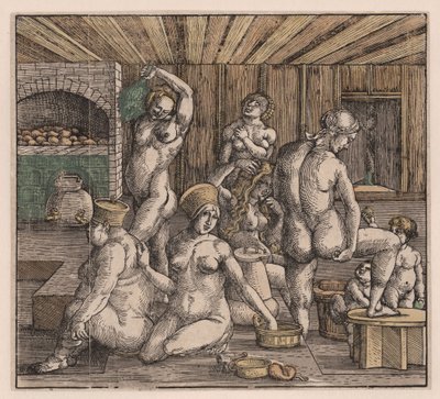 Łaźnia dla kobiet, autorstwa Duerera, Albrechta (1471-1528). Drzeworyt, akwarela, ok. 1900 r. 1500. Wymiary: 21,8x23,9 cm. Prywatna kolekcja autorstwa Albrecht Dürer