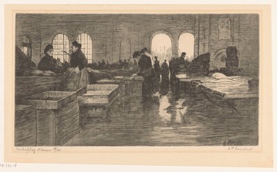 Wnętrze Vismarkt na Nieuwmarkt w Amsterdamie Aukcja ryb w Amsterdamie (oryginalny tytuł obiektu) autorstwa Albrecht Felix Reicher (signed by artist)
