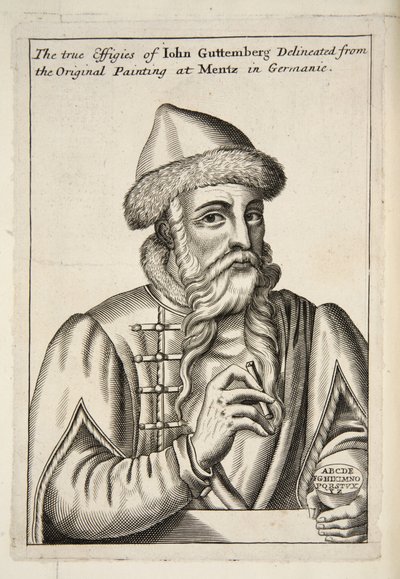 John Guttemberg, z Mechanick Exercises: or The Doctrine of Handy-Works w zastosowaniu do Art of Printing, wyd. 1683 autorstwa Albrecht after Mentz