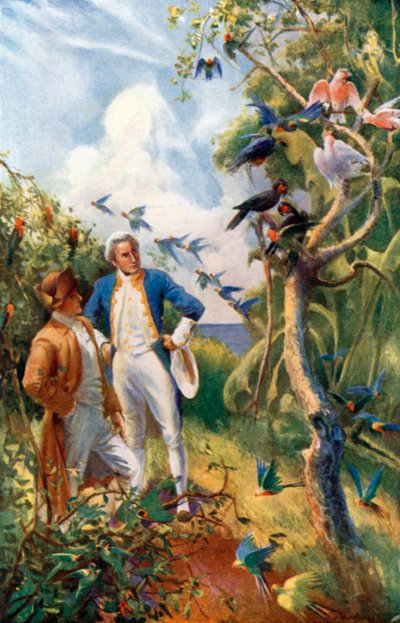 Kapitan Cook w Botany Bay (kolorowa litografia) autorstwa Alec Ball